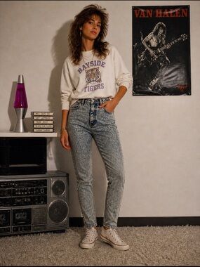 Vintage Bonjour Acid Washed high rise jeans